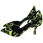 Jessica Simpson  Women’s Sz 7 Green Black Leopard Satin Foxena Ankle Strap Heels Photo 4