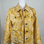 Dennis Basso  Yellow and White Leaf Pattern Button Up Denim Jacket Size 4 NWT Photo 1