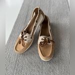 Sperry  Tan Ivory Striped Mesh Leather Boat Shoes Loafers Size 9.5 Photo 7