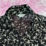 Floral Button Up Top, 3/4 Sleeve‎ Blouse, Lightweight, Semi Sheer Shirt Black Photo 3