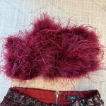 Lulus  Celebrity Shine Burgundy Feather Sequin Two-Piece Large Photo 3