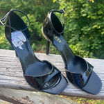 Guess  Strap Ankle Heels Black/Silver Sz 9.5 patent leather NWT Photo 0