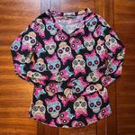 No Boundaries Women’s Junior Y2k Halloween Mexican Sugar Skull Colorful Super Soft Top Large Photo 3