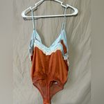 Free People  satin effect lace trim V-neck sheer bodysuit Photo 1