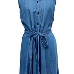 Popsugar  Chambray Sleeveless Shirt Dress Tie-Waist Button Down Pockets Small Photo 0