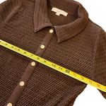 Loft Brown Ruched Top Ruffle Hem Short Sleeve Collar Womens Small neutral Photo 4