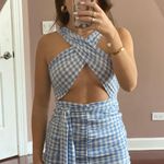 SheIn Blue & White Checkered Wrap Dress Photo 0