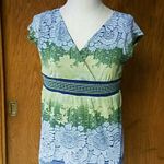 Cute Blues Green Summer print Cap Sleeves Top S Blue Photo 0
