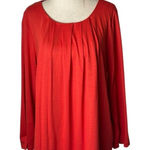 J.Crew  Shirt Women Large Orange Red Jersey Pleated Front Long Sleeve Top Preppy Photo 0