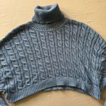 Cable Knit Cropped Turtleneck Sweater Blue Size L Photo 3
