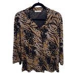 JM Collection Vintage  Button Front Shirt XL Black Brown Animal‎ Print Mob Wife Photo 0