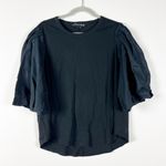 Veronica Beard Retta Cotton Poplin Puff Half Sleeve Crew Neck Tee Shirt Black XL Photo 0
