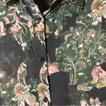 ZARA Premium Denim Floral Button Front Long Blouse Black Small Photo 4