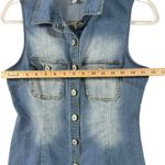Love Tree  Womens S Blue Denim Sleeveless Button Down Shirt Dress‎ Bodycon Sexy Photo 5