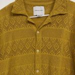 American Eagle  Womens Crochet Shirt Button Down Short Sleeve Mustard Size Medium Photo 3
