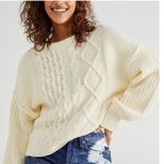 Free People  Dream Cable Crew Neck Sweater, Cream | Size Small Photo 0