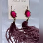 Stella & Rubi Gold and Burgundy Feather Earrings Photo 0