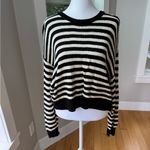 PINK - Victoria's Secret PINK Victoria’s Secret Black Ivory Striped Cropped Crewneck Sweater Sz Medium Photo 1