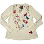 Johnny Was NWT Aria V-neck Thermal Henley in Brie Ivory Butterfly T-Shirt M Photo 0