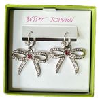 Betsey Johnson  Bow Rhinestones Dangle Earrings Silver Tone Pink Photo 4