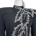 Black Pave Silk Beaded Long Sleeve Maxi Evening Gown Silver Leaf Size 4 Formal Photo 2