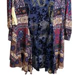 Aratta Silent Journey Boho‎ Paisley Floral Velvet Burnout Tunic Dress Large Blue Photo 10