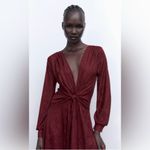 ZARA  Bloggers Fav Burgundy V-Neck Long‎ Jacquard Wrap Maxi Christmas Dress Sz M Photo 14