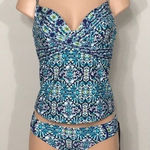 La Blanca  blue and green tankini set. Size 10-top/6-bottom Photo 0