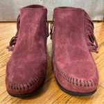 Minnetonka  Lacy Fringe Suede Burgundy Moccasin Booties Size 9 Photo 4