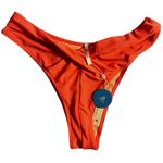 Cupshe High Leg Bikini Bottom Coral Red Ruched Front Size Large NWT Photo 0