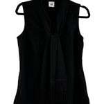 CAbi Top Womens Small Sleeveless Fringe Scarf Blouse Black Button Front #3430 Photo 0