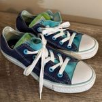 Converse  All Star Canvas Sneakers Blue Lime Green Women’s Size 6 Double Tongue Photo 0