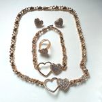 Heart Crystal Rhinestones Necklace Earrings Bracelet Ring Set Gold Filled Photo 2