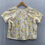 Disney  Scrub Top‎ Womens 2XL Yellow Cotton Tinkerbell Pockets Photo 3