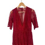 Women’s Whimsy Goth Long Sheer Embroidered Midi Romper Dress Wine Burgundy Small Red Photo 2
