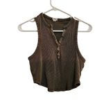 Garage Brown Sleeveless Knit Rib Casual Pullover Cropped Henley Tank Top Medium Photo 4