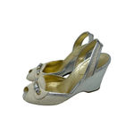 The Original Car Shoe Silver Metallic Canvas Wedge Sandal Size 40.5 US 10.5‎ Photo 2