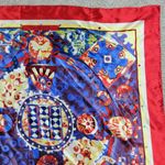 VINTAGE Womens CATHAYA 100% Silk Scarf Wrap 34"X34" Red Blue Multi Print Square Photo 8