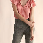 EXPRESS ✨4xHP✨Petite Smocked Satin Ruffle Blouse✨ Photo 0