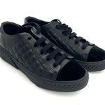 Quilted flat sole sneakers casual lace shoes genuine leather low top trainers Black Size 6 Photo 4