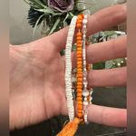 Vibrant Orange and White Beaded Bracelet Set Photo 2