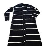 Lafayette 148 New York Size Medium Black White Stripe Long Knit Cardigan Photo 2