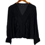 ZARA Swiss Dotted Ruffle Detail Semi Sheer Long Sleeve V Neck Blouse XS Black Photo 10