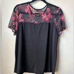 Ragdoll  Black Sheer Block Embroidered Floral Flowy Short Sleeve Top Size 1X Photo 3