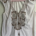 J.Crew  Pale‎ Pink Brown Embroidered Cotton Poplin Boho Top Tie Front MEDIUM Photo 10
