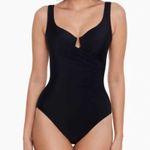 MiracleSuit Ruched One Piece Swimsuit Notched Neckline Black Photo 0