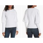 Veronica Beard Ribbed Long Sleeve Top Lyon Puff Sleeve White Sz M Elevated Basic Photo 1