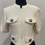 St. John Boutique Cream Textured Bomber Jacket with High Collar Photo 0