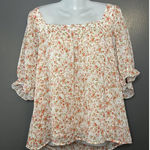 Floral Peasant Shirt Womens Medium White Pink Ruffle Sleeve Boho Tunic Top Photo 0