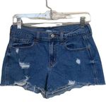 Old Navy Lightly Distressed Size 4 Medium Wash Boyfriend Style Jean Shorts. Photo 0
